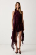 Bardot šaty s rozšíreným strihom burgundské hladké 59046DB2