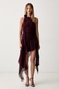 Bardot šaty s rozšíreným strihom burgundské hladké 59046DB2