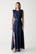 Haveone rochie cu mătase bleumarin simplă AFF-Q005