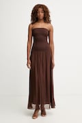 Haveone sukienka z jedwabiem brązowa gładka ACH-Q014