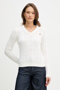 U.S. Polo Assn. sweter bawełniany V-NECK CABLE damski kolor beżowy lekki WUP0397