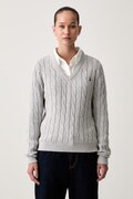 U.S. Polo Assn. sweter damski bawełniany V-NECK CABLE szary WUP0397