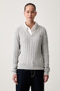 U.S. Polo Assn. sweter damski bawełniany V-NECK CABLE szary WUP0397