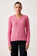 U.S. Polo Assn. sweter damski bawełniany V-NECK CABLE różowy WUP0397