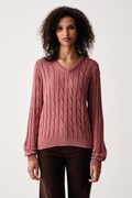 U.S. Polo Assn. sweter damski bawełniany V-NECK CABLE różowy WUP0397