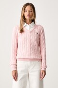 U.S. Polo Assn. sweter damski bawełniany V-NECK CABLE różowy WUP0397