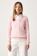 U.S. Polo Assn. sweter damski bawełniany V-NECK CABLE różowy WUP0397
