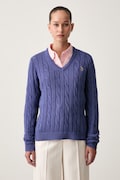 U.S. Polo Assn. sweter damski bawełniany V-NECK CABLE fioletowy WUP0397