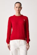 U.S. Polo Assn. sweter damski bawełniany CREW NECK CABLE czerwony WUP0398