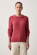 U.S. Polo Assn. sweter damski bawełniany CREW NECK CABLE czerwony WUP0398