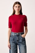 Tommy Hilfiger T-shirt swetrowy damski z bawełną bordowy WW0WW49705