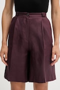 Sisley šortky dámské lněné burgundské high waist 4TTSL901Y