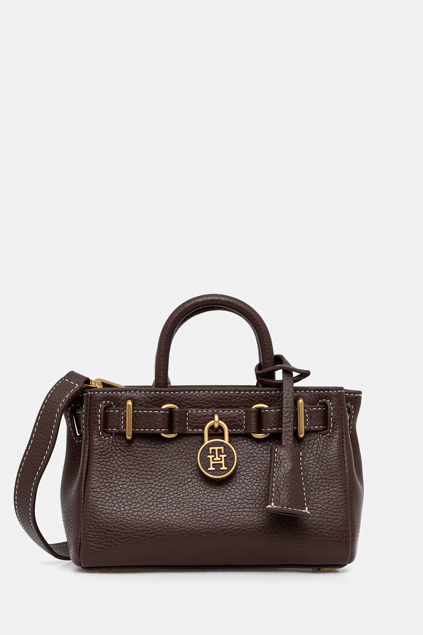 Tommy Hilfiger torebka skórzana kolor brązowy AW0AW18167