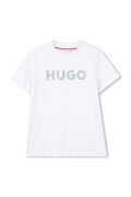 Dječja pamučna majica kratkih rukava HUGO boja: bijela, s tiskom, G01016