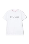 Dječja pamučna majica kratkih rukava HUGO boja: bijela, s tiskom, G01016