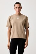 HUGO T-shirt oversize damski z modalem SIGNATURE_TSHIRT beżowy 50556807