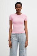 Marine Serre Pearl Logo T-shirt bawełniany z elastanem damski różowy WTT012ACJER0115