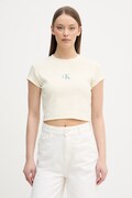 Calvin Klein Jeans crop top damski bawełniany z elastanem beżowy LV047F833G