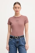 Calvin Klein Jeans T-shirt damski bawełniany z elastanem brązowy LV047F240G