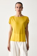 United Colors of Benetton majica za žene s dodatkom lana zlatna 35LVD10D5
