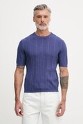 United Colors of Benetton úpletové tričko pánske s prímesou ľanu modré 1DC3U10BL