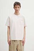 Maison Kitsuné t-shirt męski bawełniany Poetic Script beżowy QM00104KJ7025