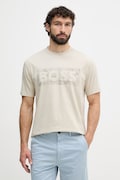 BOSS Green T-shirt męski z bawełną beżowy 50559363