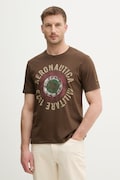Aeronautica Militare t-shirt bawełniany męski kolor brązowy z nadrukiem TS2538UJ00727