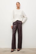 Answear.LAB spodnie straight damskie skórzane bordowe high waist