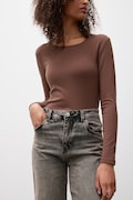 Answear.LAB longsleeve damski z dodatkiem jedwabiu brązowy