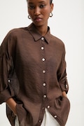 Answear.LAB koszula z domieszką jedwabiu damska kolor brązowy relaxed z kołnierzykiem klasycznym