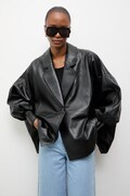 Answear.LAB kurtka oversize damska skórzana z kolekcji Unscripted czarna