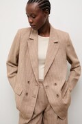 Answear.LAB marynarka dwurzędowa damska z dodatkiem lnu beżowa