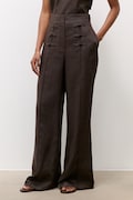 Answear.LAB spodnie damskie lniane brązowe high waist