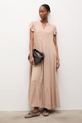 Answear.LAB sukienka z domieszką lnu kolor beżowy maxi oversize
