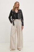 Памучен панталон Answear.LAB в бежово с широка каройка, с висока талия
