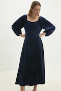 Answear Lab rochie de catifea culoarea bleumarin, midi, evazată