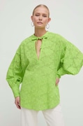 Silvian Heach bluza din bumbac femei, culoarea verde, neted