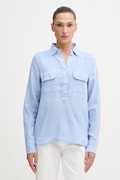 Mos Mosh bluzka koszulowa damska lniana niebieska gładka 168430