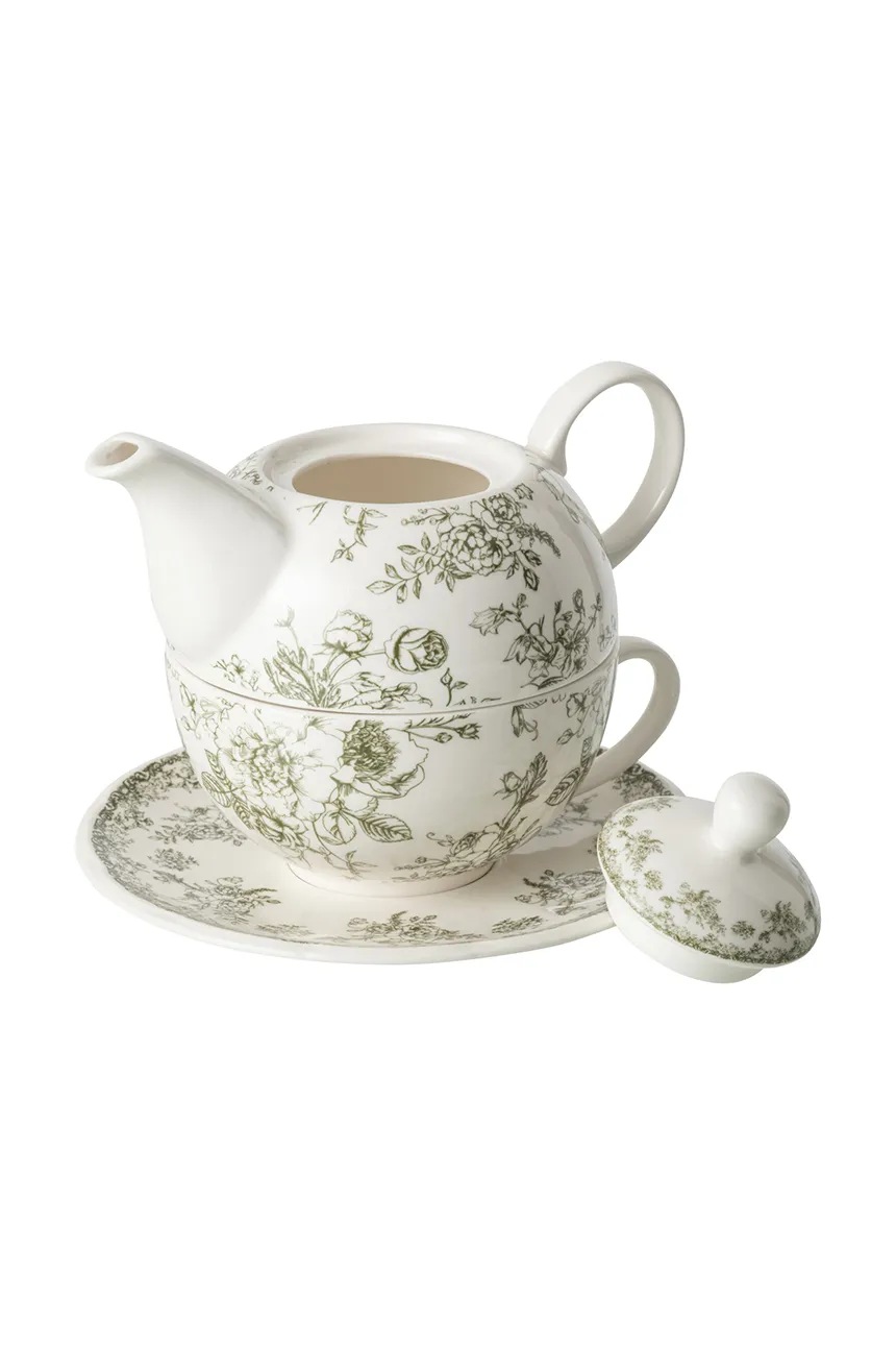 J-Line Набор для чая на одного TEA FOR ONE, фарфор, зелёный цветочный узор — фото 2