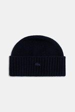 Шапка beanie вовняна Lacoste колір темно-синій