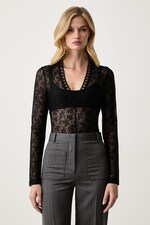 Боді жіноче мереживне Pinko колір чорний