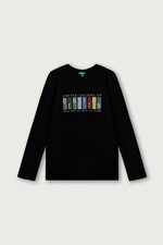 Лонгслів дитячий бавовняний United Colors of Benetton колір чорний