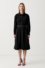 Розкльошена сукня бавовняна з еластаном DKNY колір чорний