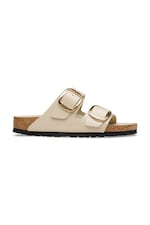 Шльопанці на пласкому підборі жіночі шкіряні Birkenstock Arizona Big Buckle колір бежевий