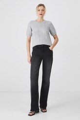 Jeansy damskie wide leg z efektem sprania kolor czarny