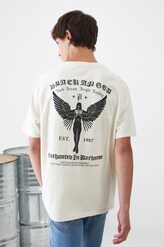 T-shirt bawełniany męski z nadrukiem i haftem kolor beżowy