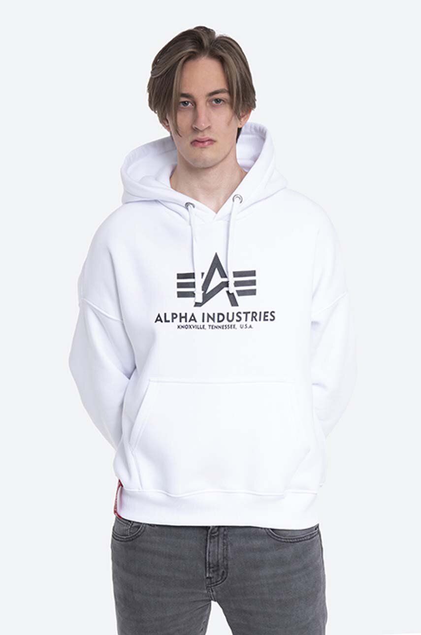 Alpha Industries sweatshirt Basic OS Hoody men's white color | buy on PRM