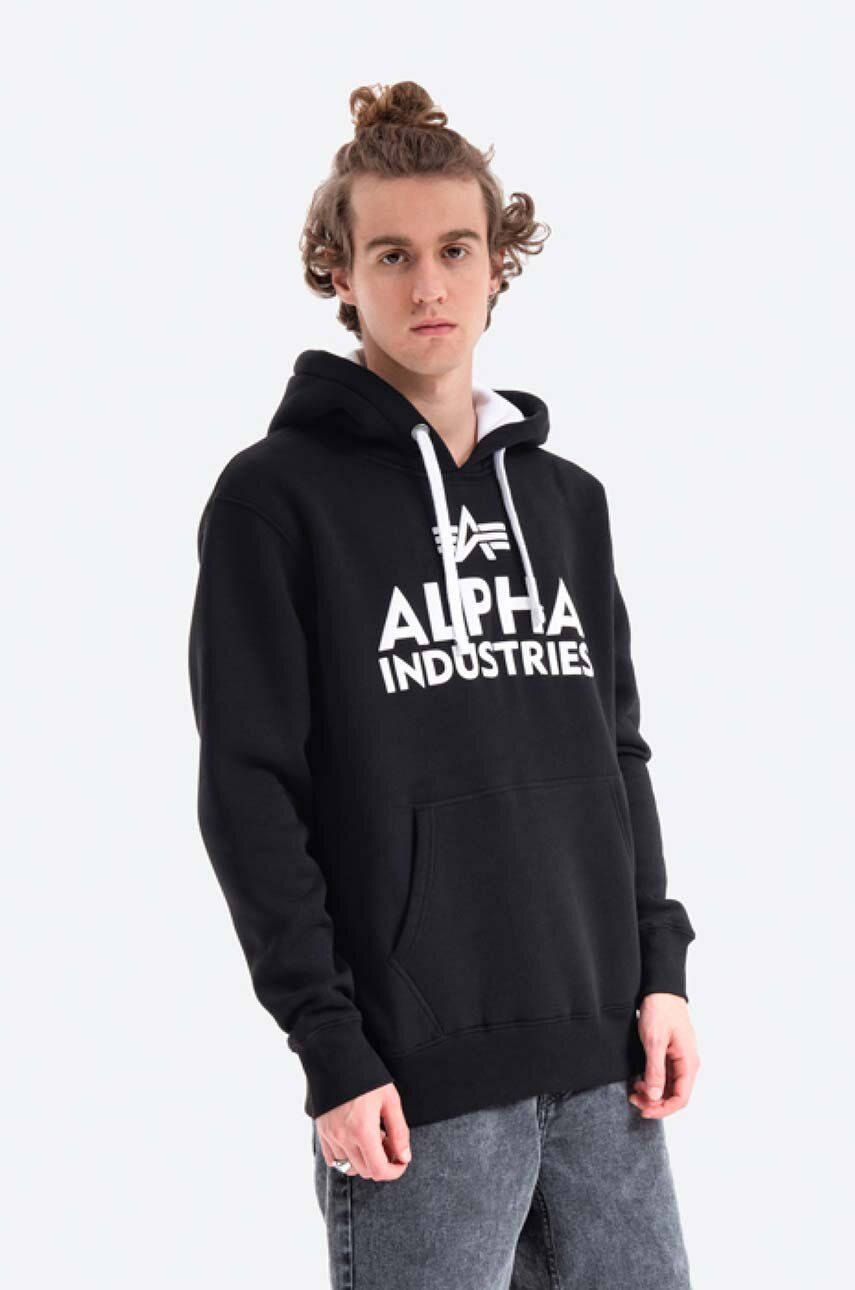 Alpha Industries sweatshirt Alpha Industries Foam Print Hoody 143302 95  men's black color | buy on PRM