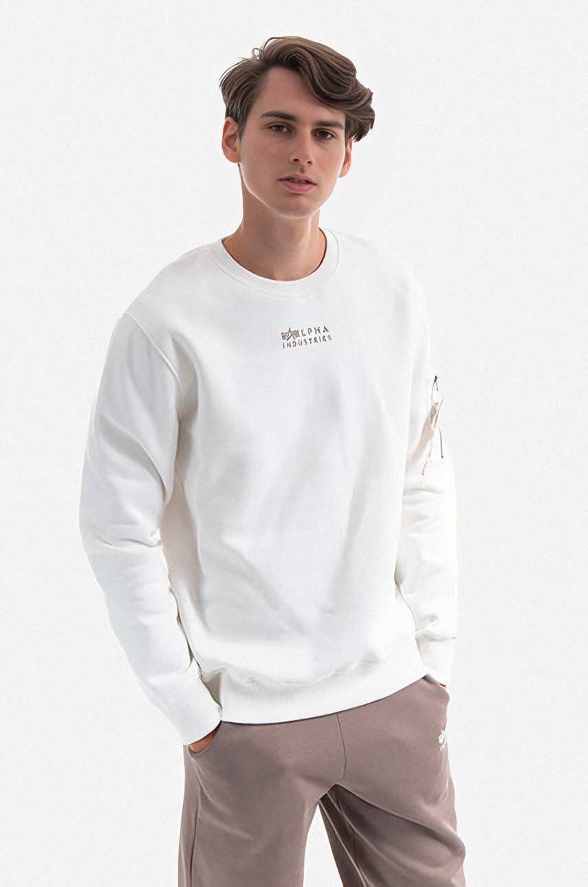 Alpha Industries cotton sweatshirt Organics EMB Sweater men's white color |  buy on PRM